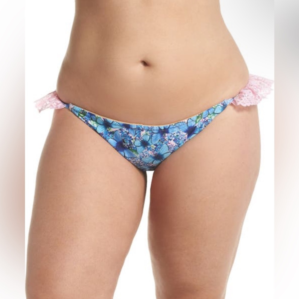 Alpine butterfly blue lace flower ruffle bikini bottom